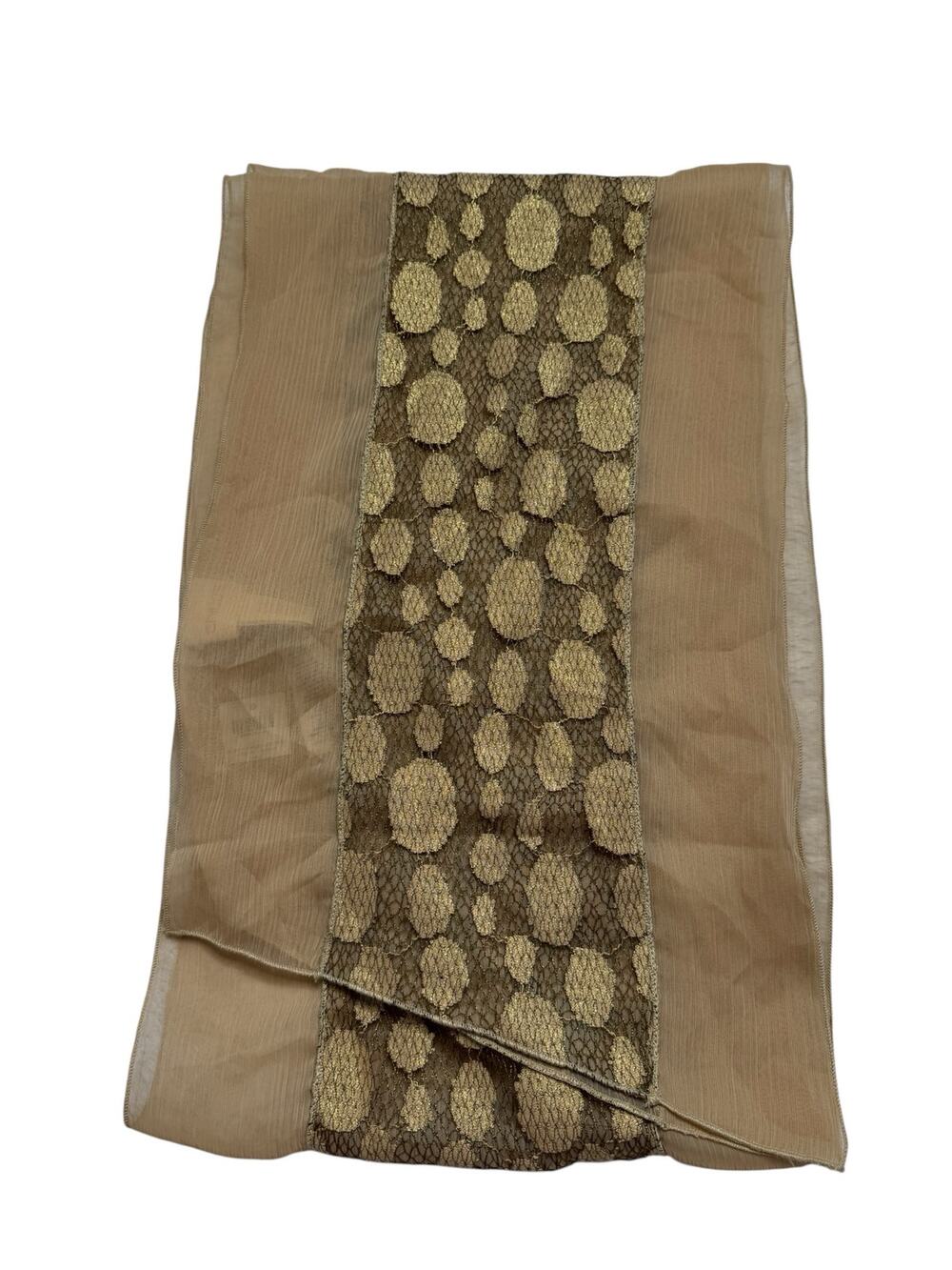 CHICOS *NEW* Gold Skinny Angled Oblong Scarf Mesh Dot Sheer